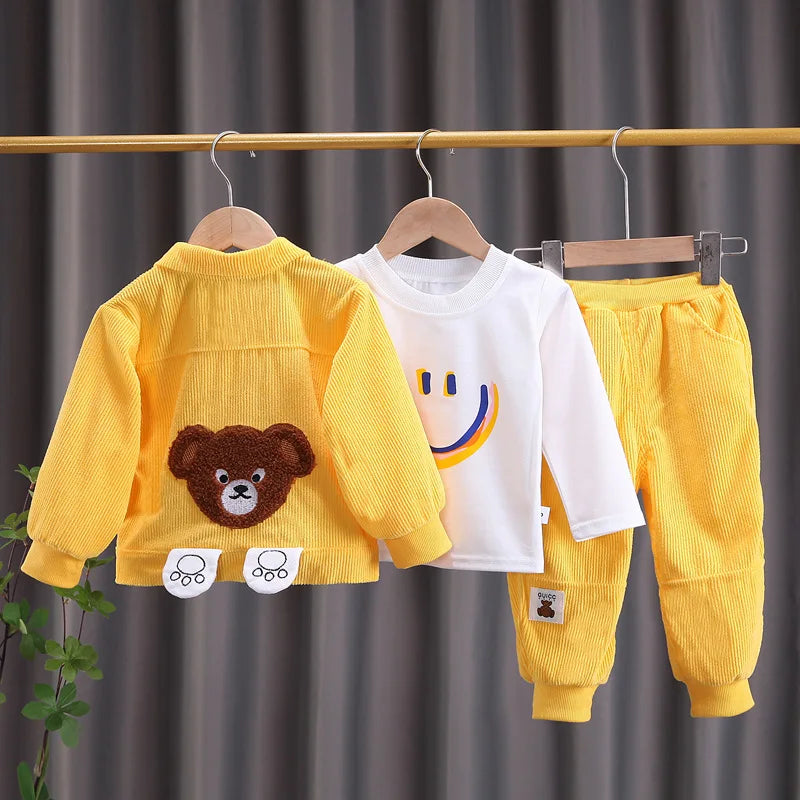 Conjunto de ropa para bebés y niñas pequeñas, primavera, otoño, pana, dibujos animados, conjuntos de ropa para niños, chaquetas con capucha y pantalones, traje para niños de 0 a 5 años