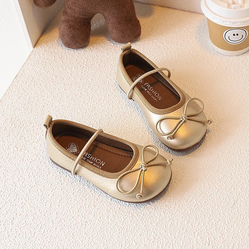 Girl Leather Shoes Simple Bowknot Princess Versatile Children's Flats Fashion Spring Autumn Kids Causal Ballet Loafers Trend New