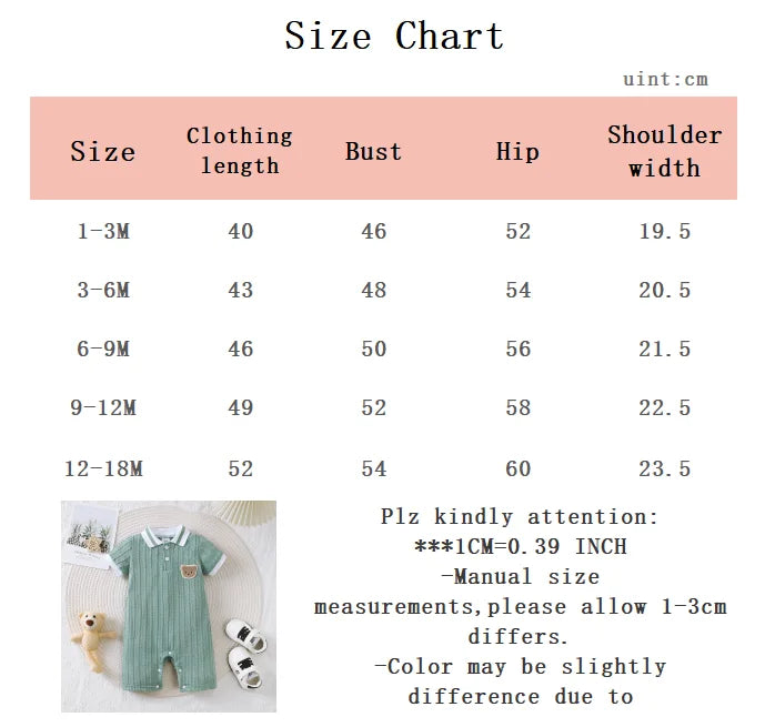 0-18 meses Mono de bebé recién nacido niño lindo osito manga corta mono ropa de bebé niño traje de verano para gatear