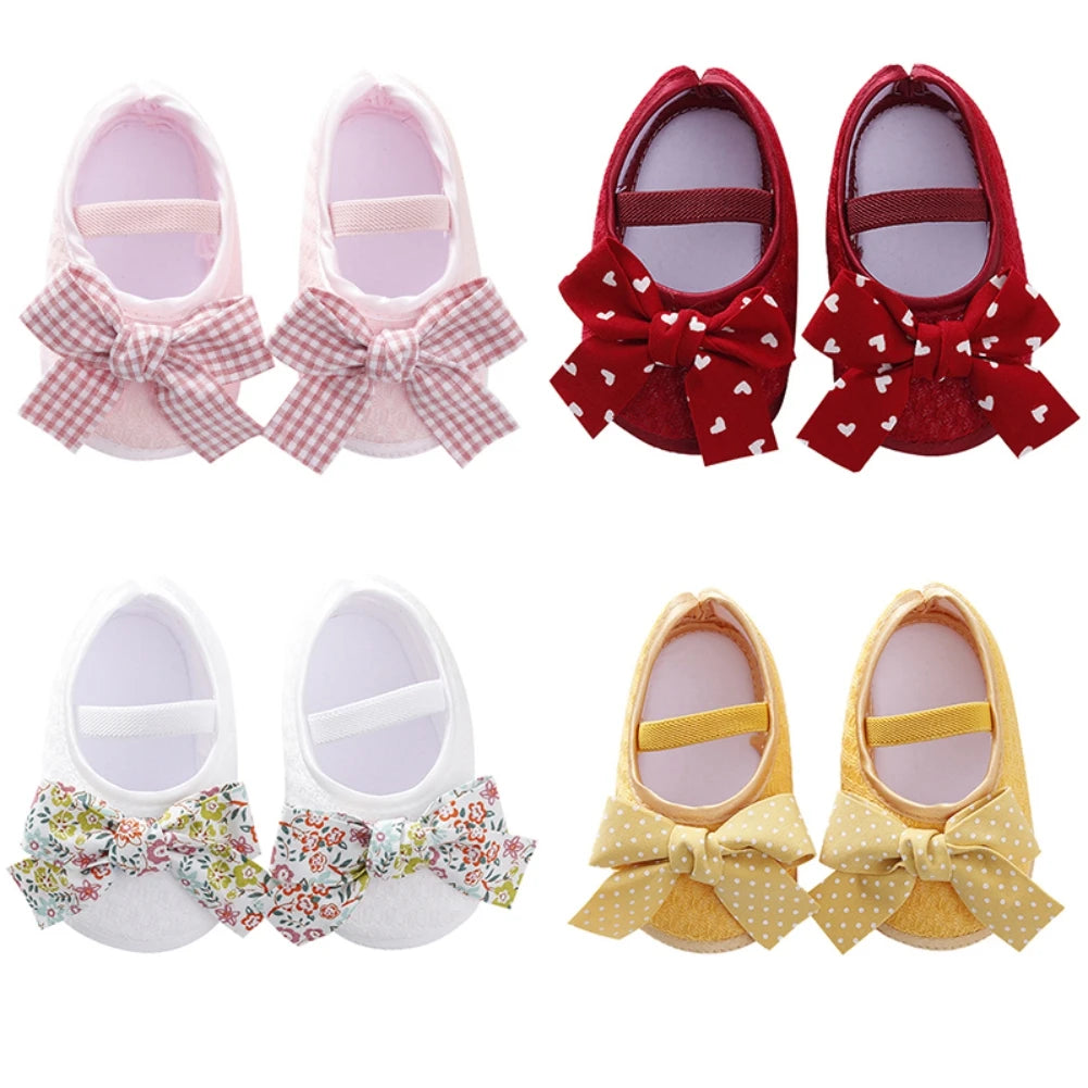Mädchen Ballerinas mit Anti-Rutsch Weicher Sohle, Süße Schleife Schuhe Neugeborene Prinzessin Hochzeitsschuhe Kleinkind Lauflernschuhe 0-12M