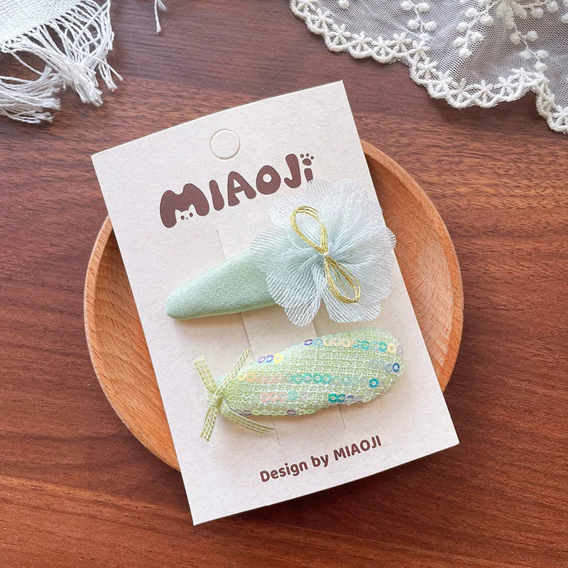 2Pcs Baby Hair Clip Girls Cute Bow Hair Accessories Kids Hairpins Toddler Princess Headwear Vintage Infant Milk Green Barrettes