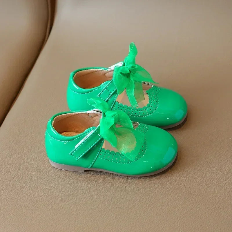 Baby Girl Leather Shoes Spring Autumn New Fashion Soft Comfortable Candy Color Princess Kids Dress Flats Ribbon Bow-knot Sweet