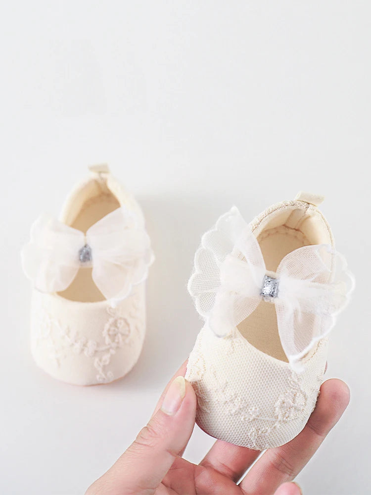 Baby Girls Shoes Toddler First Walkers Soft Non-Slip Sole Floor Princess Bow Newborn Shoes For Baby Girls For 0-18Months