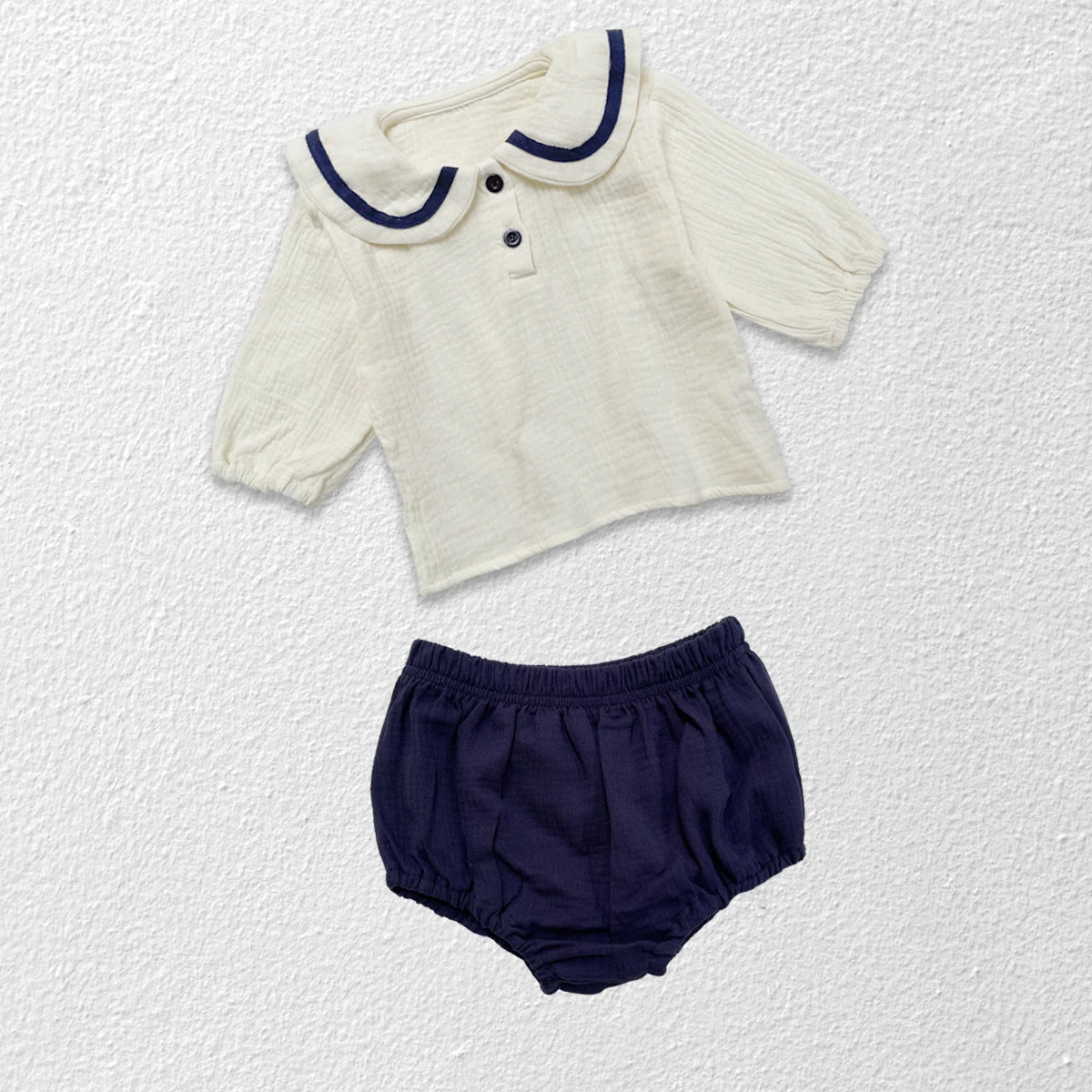 Newborn Baby Girls Boys Autumn Full Sleeve Navy Collar Top Tees Solid Bread Bottoms Infant Kids Pure Cotton Clothing Set 2pcs