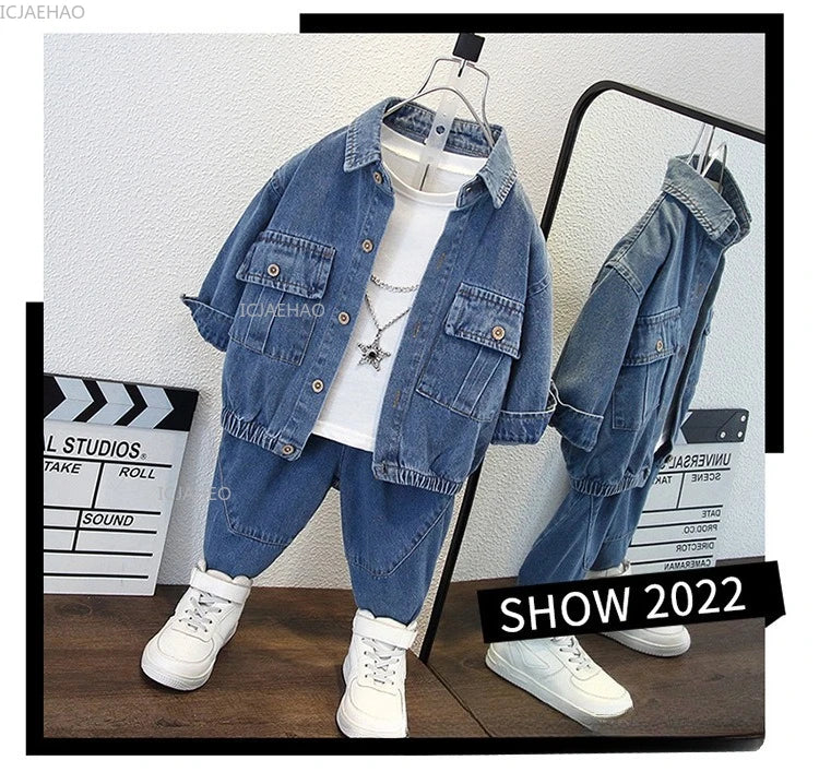 Boys Denim Set 2 Piece Clothes Kids Trendy Cotton Jacket Pants Suits Outfit Casual Wear Children Clothing Spring Autumn Costume