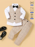 Atuendo de niño florista para bodas, chaleco formal, pantalones, pajarita, conjunto de 3 piezas para actuación de anfitrión de piano/discursos.
