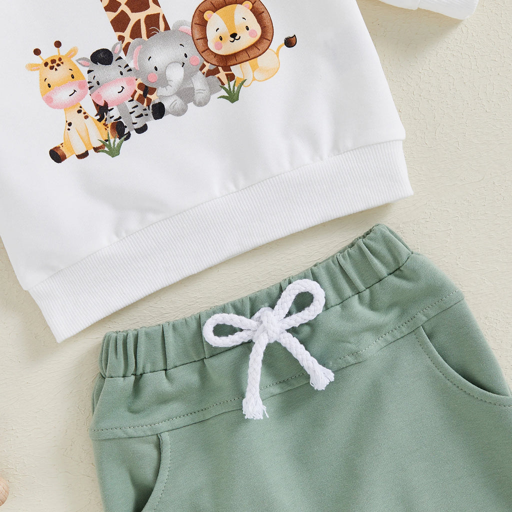 BeQeuewll Kleinkind Baby Kleidung für Kinder Herbst Anzug Erster Geburtstag Outfits Tierdruck Langarm Sweatshirt Hosen Kinder Sets