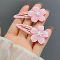 2Pcs/lot Pink Sakura Bobby Pins Hairpin Side Hair Clip Girl Women Cute Creamy Pink Flower Headwear Sweet Hairpins Ornament Gifts