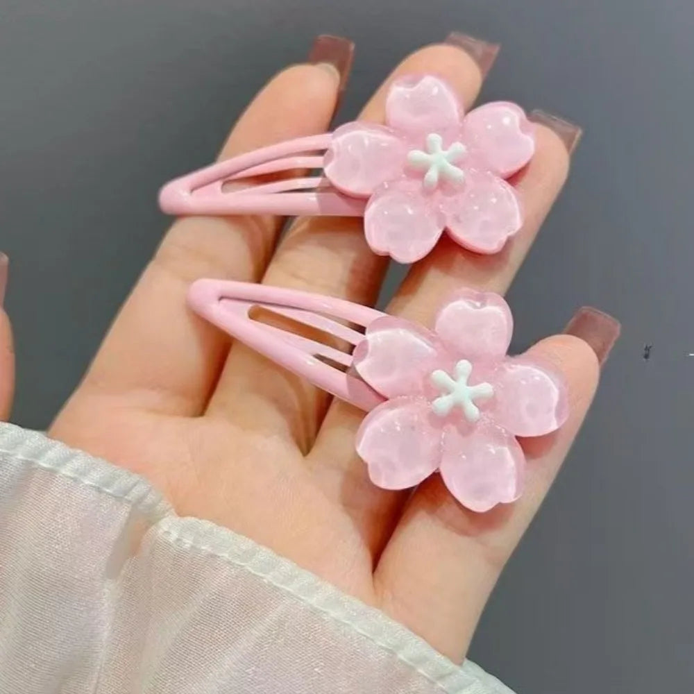 2Pcs/lot Pink Sakura Bobby Pins Hairpin Side Hair Clip Girl Women Cute Creamy Pink Flower Headwear Sweet Hairpins Ornament Gifts