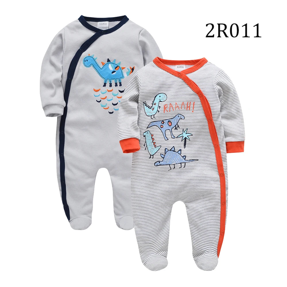 KAVKAS 1/2/3 Pcs Baby Boys Rompers Cartoon Print Overalls Cotton Infant Clothing Kids Jumpsuit Newborn Pajimas 0-3 Months