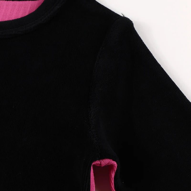 Jungen Schlafanzug Set blaues schwarzes Oberteil und Hose Kinderkleidung für Jungen und Mädchen Rundhals Winter Velours Vorderseite Rippen Rückseite