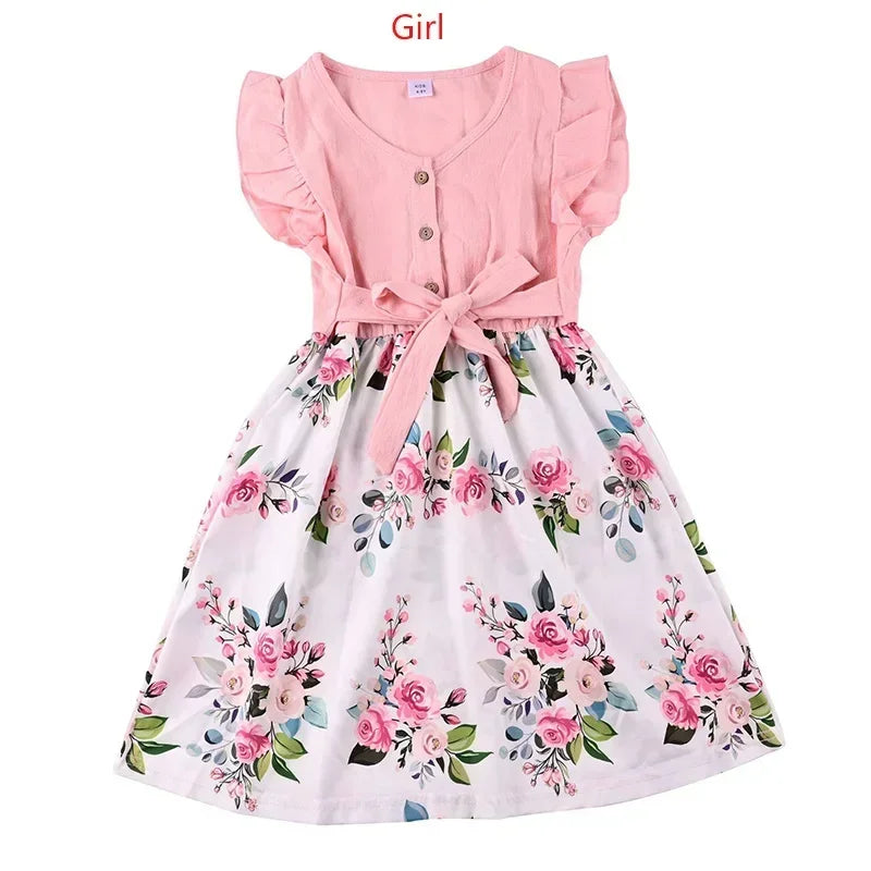 Mother Daughter Macthing Dresses Family Set Flower Mom Mum Baby Mommy and Me Clothes Fashion Cotton Dress Women Girls Outfits