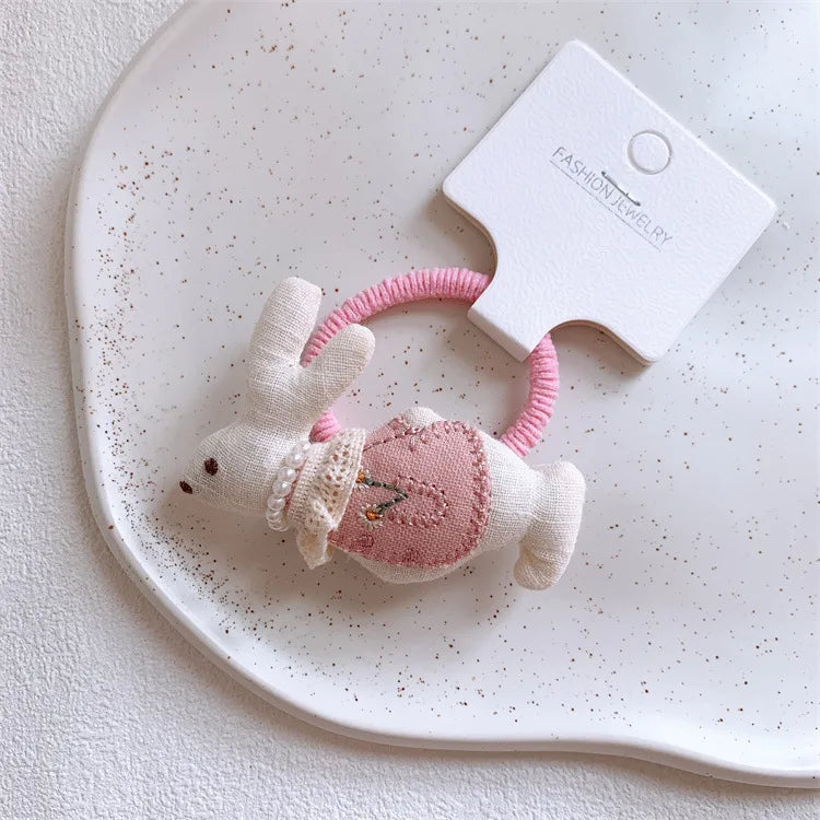 Pink Padded Fabric Cartoon Fruit Hair Clips Hair Ties for Girls Sweet Elastic Ponytail Holders Cute No Damage Hair Accessories