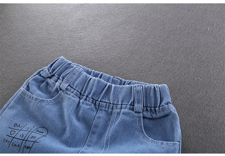 Jeans de niños de primavera otoño, pantalones vaqueros elásticos de algodón con estampado empalmado, pantalones de mezclilla coreanos para adolescentes, ropa infantil
