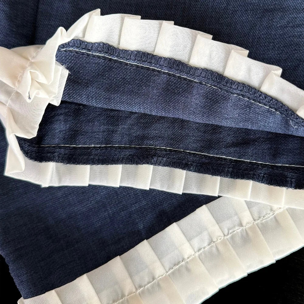 Bear Leader Koreanische Version Kinderkleidung Mädchen Blauer Imitations-Jeansanzug Sommer Neu Ärmelloses Oberteil + Weite Hose Zweiteiler Set