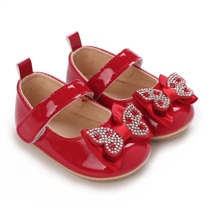 Spring and Autumn Fashion Baby Shoes 0-1 Year Old Girl Cute Bow Princess Shoes Soft Rubber Bottom Lightweight Walking Shoes