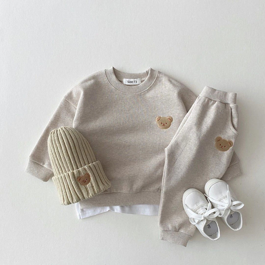 Conjuntos de ropa de otoño para bebés niños y niñas, conjunto de ropa para bebés, sudadera deportiva con oso y pantalones, 2 piezas, trajes