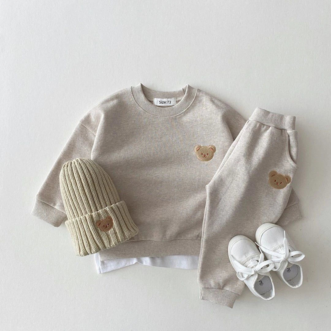 Conjuntos de ropa de otoño para bebés niños y niñas, conjunto de ropa para bebés, sudadera deportiva con oso y pantalones, 2 piezas, trajes