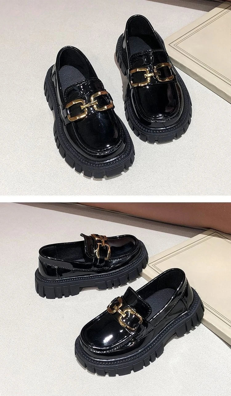 Kids Leather Loafers Lightweight Soft Sole School Shoes for Big Kids Boys Girls Solid Black Classic Casual 2026 New Arrival