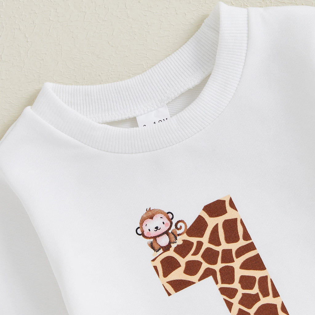 BeQeuewll Kleinkind Baby Kleidung für Kinder Herbst Anzug Erster Geburtstag Outfits Tierdruck Langarm Sweatshirt Hosen Kinder Sets