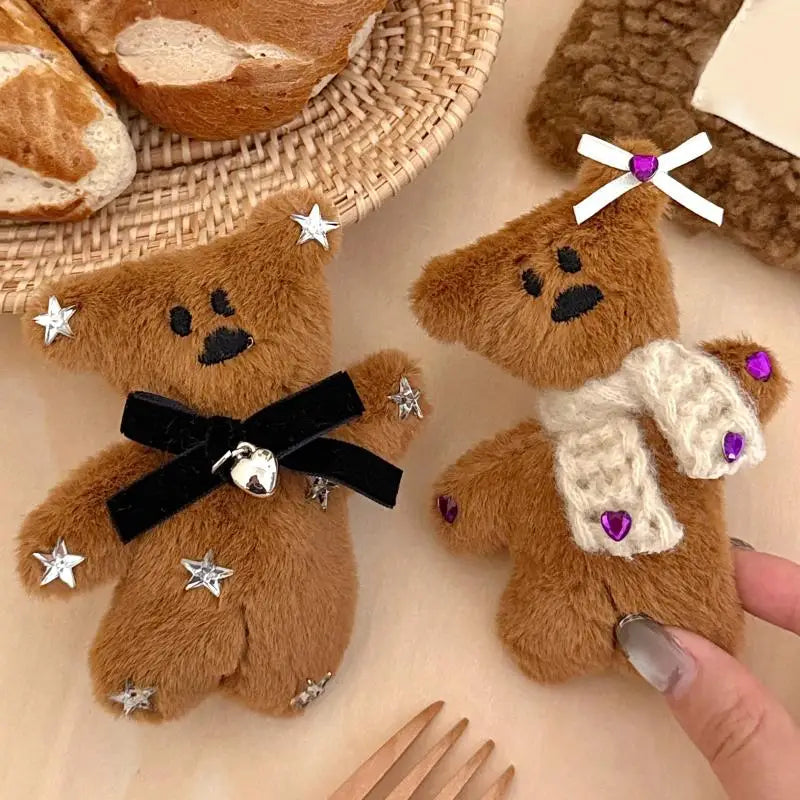Lindo broche de felpa de osito, pinza de pelo de muñeco de peluche de dibujos animados, pinzas dulces para flequillo lateral, accesorios para el cabello femeninos de otoño e invierno.