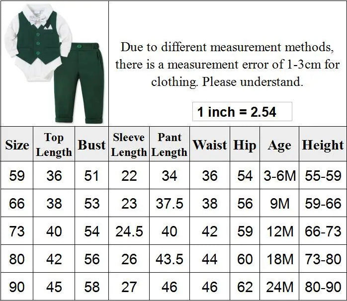 1st Christmas Costume for Infant Baby 3 6 9 12 18 24Months Boy Gentleman Solid Long Sleeve Suit Vest Romper Pants Autumn Clothes