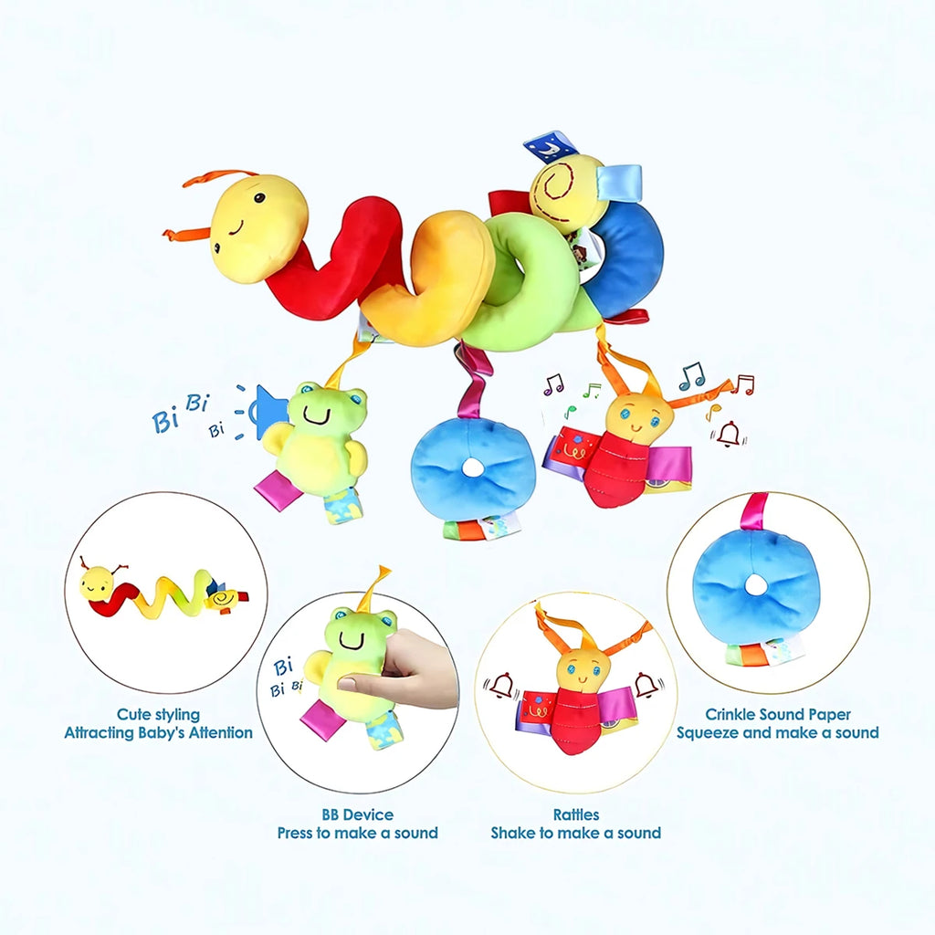 Colorful Label Bed for Infant 0-12 Months, Hanging Baby Comfort Toys Around the Bed, Safety Seat Comfort Toys with BB Squeaker