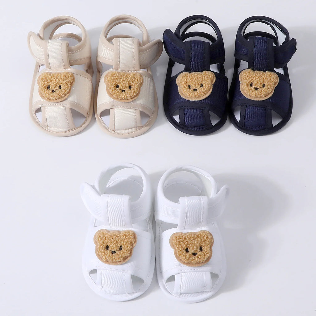 Summer New Toddler Sandals Cute Cartoon Bear Newborn Prewalker Cotton Sandal Soft Baby Girl Non-slip Sole Infant First Walkers