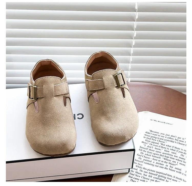 Baby Single Leather Shoes Boys Girls Candy Color Spring Flats Children Metal Buckle Design Genuine Leather Flats For School