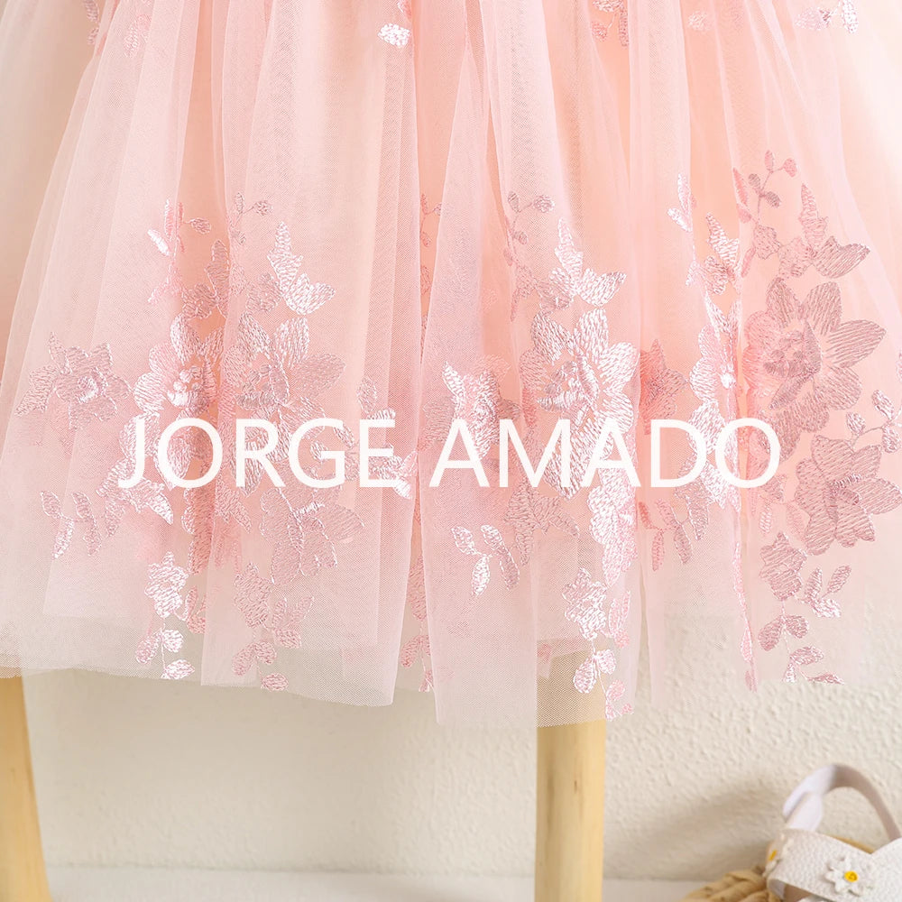 Nuevo vestido de verano para bebé niña, bonito bordado de color liso, tutú de tul, vestidos de princesa para fiesta, vestidos informales elegantes, A5956