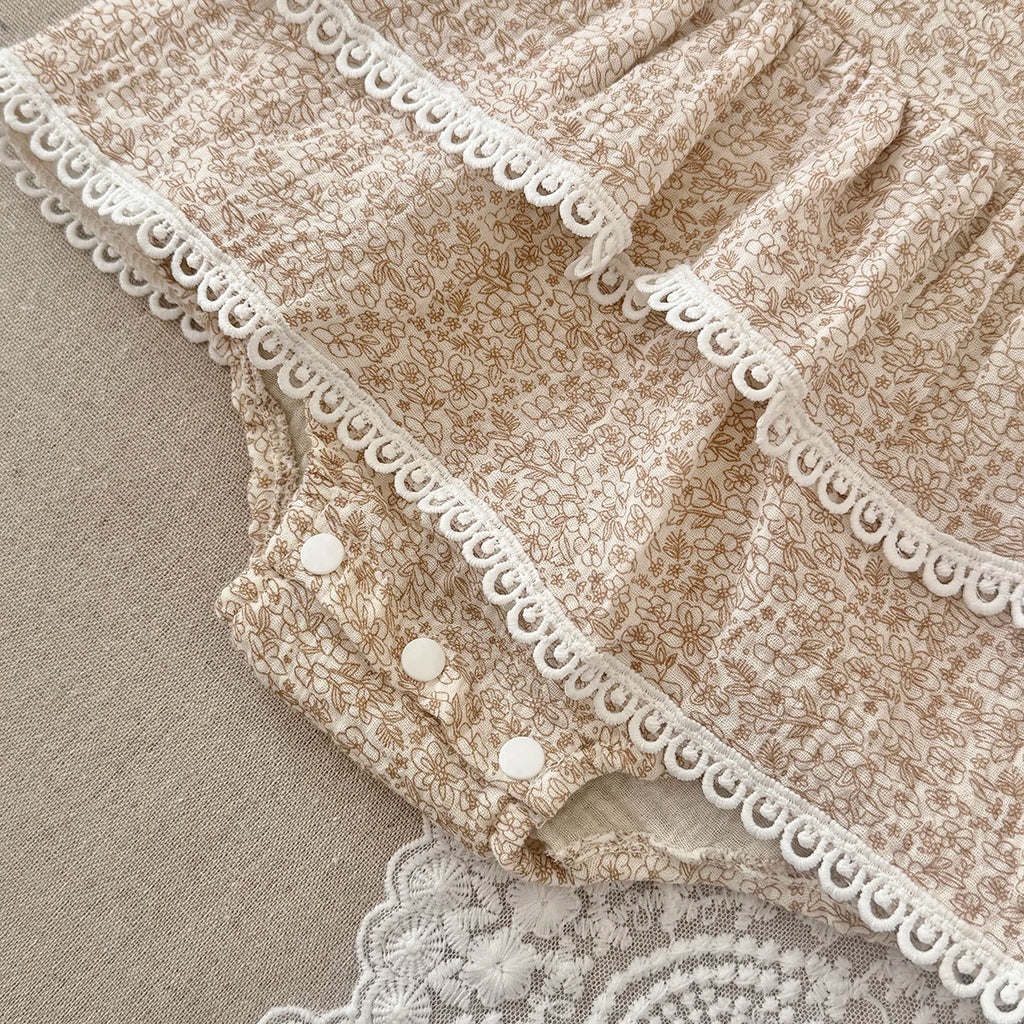 Summer Baby Girl Clothes Full Sleeve Lace Flower Girls Dress Cotton Baby Romper Princess Dress Suitable for babies aged 0-18M