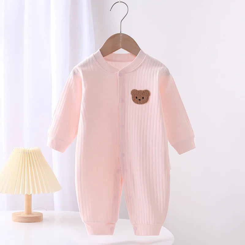 Mameluco de bebé de otoño de 2024, de color liso, con estampado de oso, mono de algodón, ropa de una pieza para recién nacidos, niños y niñas, de 0 a 18 meses