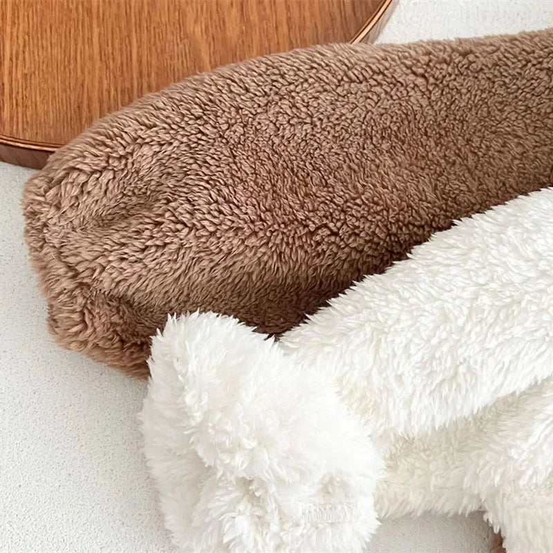 Baby Clothing Autumn Winter Cute Hooded Cartoon Bear Baby Crawling Clothes Pajamas Warm Double-sided Plush Jumpsuit Trousers Set