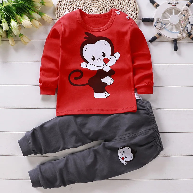 Ropa de casa para bebé niña, pijamas, pantalones largos, camiseta, ropa interior de dibujos animados, conjunto de ropa de 2 piezas con estampado de gato de dibujos animados para niñas de 0 a 6 años