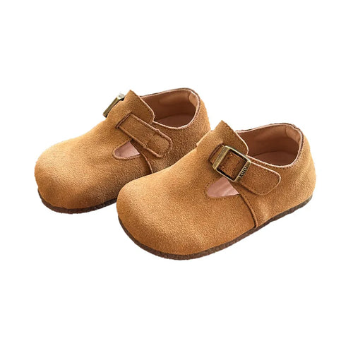 Baby Single Leather Shoes Boys Girls Candy Color Spring Flats Children Metal Buckle Design Genuine Leather Flats For School