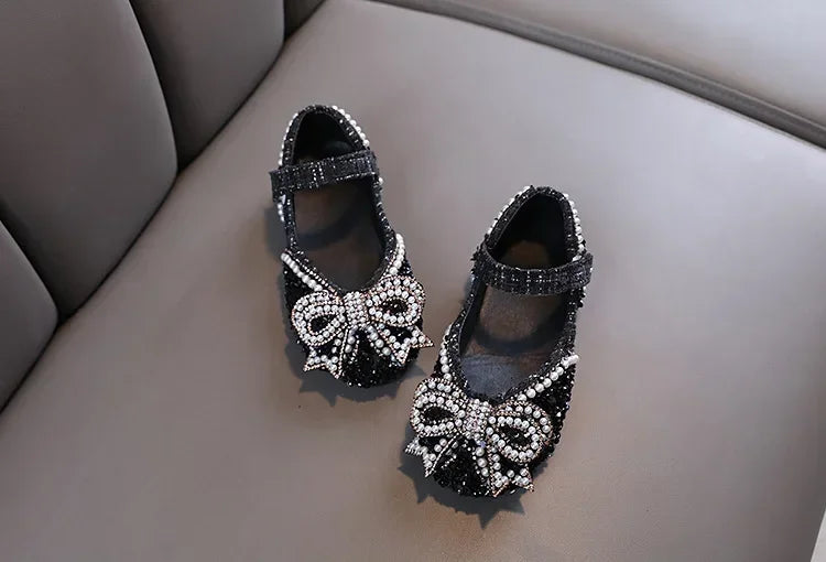 Sandalias para niñas, moda, lentejuelas, diamantes de imitación, lazo, zapatos de princesa para bebé, sandalias planas para niños, tallas 21-36