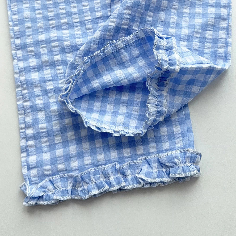 Rosa zweiteiliges Sommer-Set für Mädchen mit einreihigem ärmellosem Oberteil und Freizeithose, neue Kinder-Sets Kinderkleidung