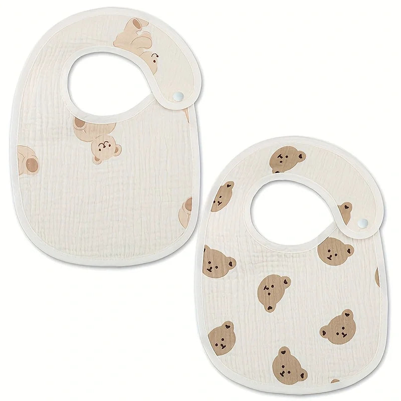 2pcs Newborn Baby Cotton Gauze Bibs Waterproof Infant Boys Girls Burp Cloths Printing Scarf Toddler Saliva Towel Feeding Stuff