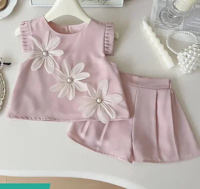 Kinderanzug für Mädchen Sommer Niedlich Drei Blumen Kurzarm-T-Shirt + Shorts 2-teilige Sets Freizeit-Outfit Baby Kinder Kleidung