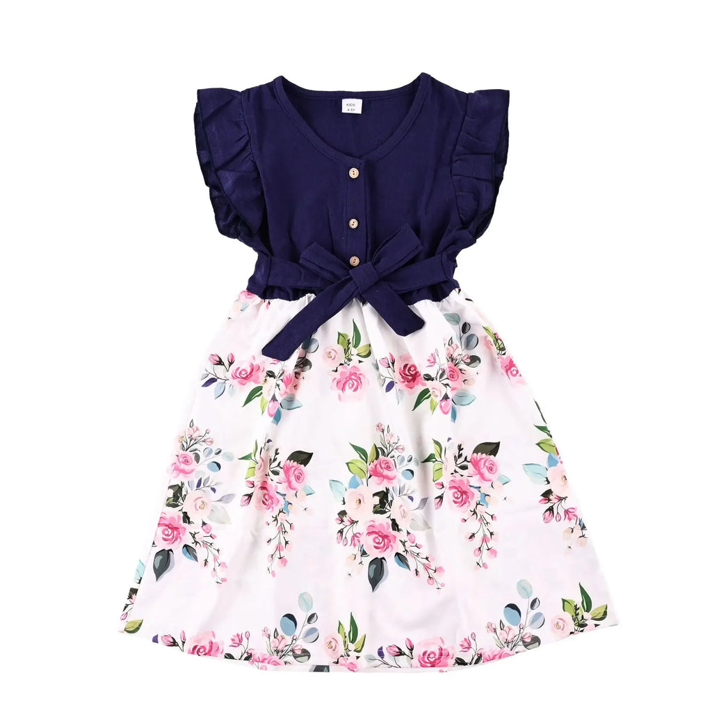 Mother Daughter Macthing Dresses Family Set Flower Mom Mum Baby Mommy and Me Clothes Fashion Cotton Dress Women Girls Outfits
