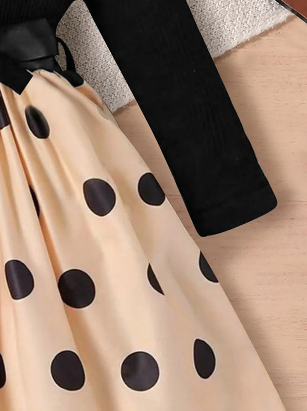 Baby Girl's Elegant Spring and Autumn Dress, Baby Girl's Lace Mesh Edge Round Neck Soft Long-Sleeve Patchwork Polka Dot All-Over Print Mid-Length Dress, Toddler Outdoor Elegant and Comfortable Clothing, Baby's Daily Outing Si