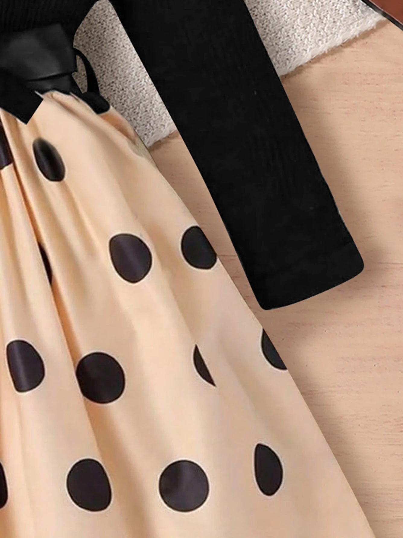 Baby Girl's Elegant Spring and Autumn Dress, Baby Girl's Lace Mesh Edge Round Neck Soft Long-Sleeve Patchwork Polka Dot All-Over Print Mid-Length Dress, Toddler Outdoor Elegant and Comfortable Clothing, Baby's Daily Outing Si