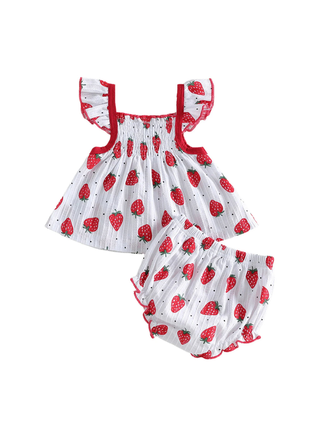 Conjunto de ropa para bebés de verano para niñas, lindo estampado de puntos, camisetas de manga voladora, pantalones cortos, atuendo