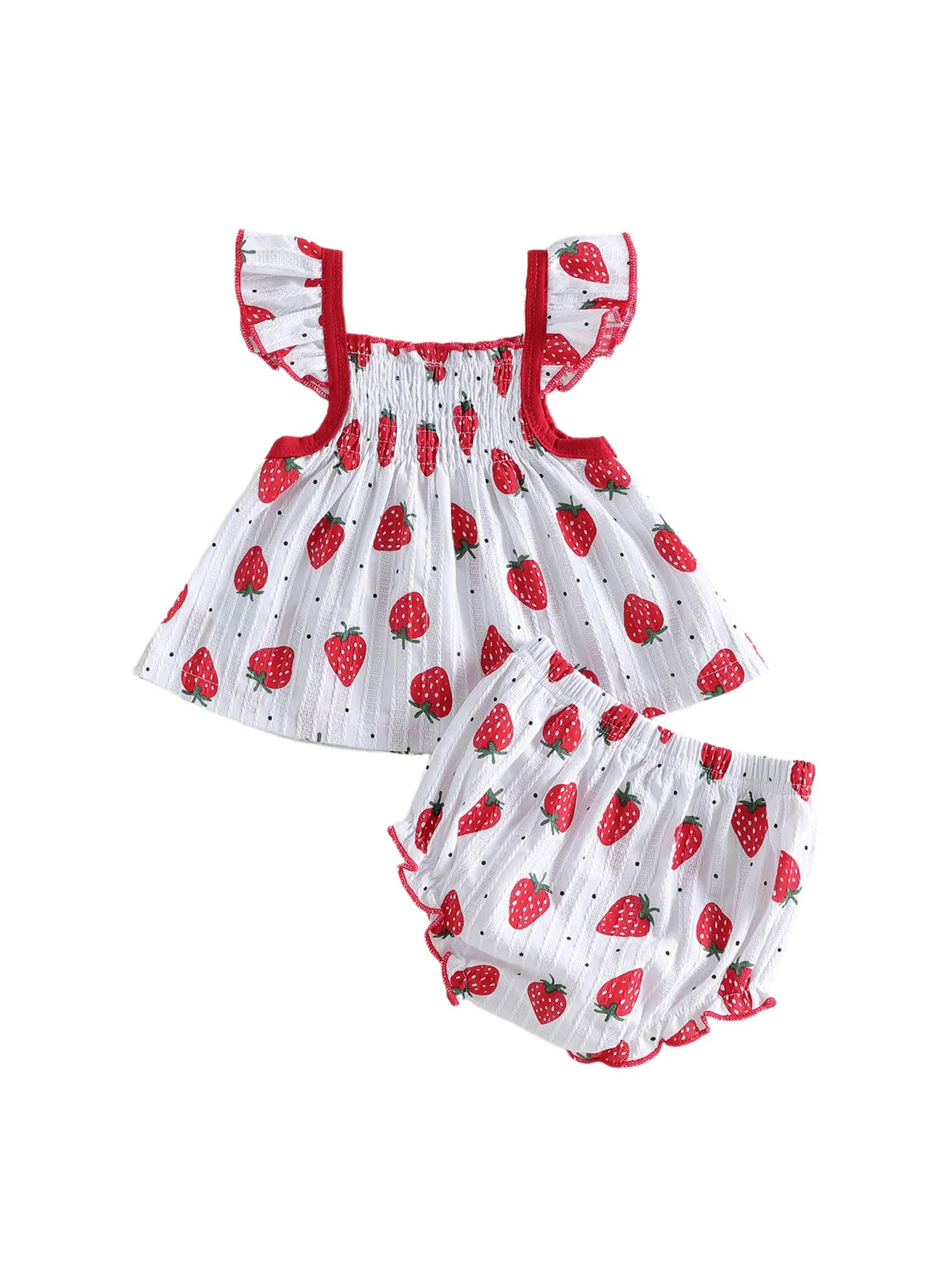 Conjunto de ropa para bebés de verano para niñas, lindo estampado de puntos, camisetas de manga voladora, pantalones cortos, atuendo