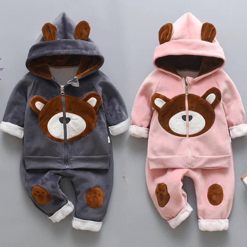 Conjuntos de ropa para niños, moda infantil, camiseta con oso de dibujos animados, chaleco, abrigo y pantalón, traje de 2 piezas, conjuntos deportivos para niños de 1 a 4 años