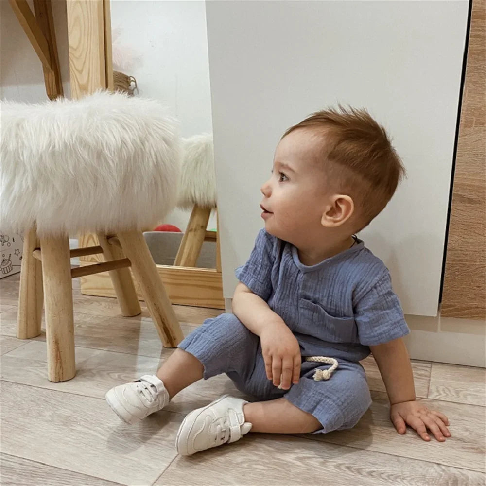 2-teiliges Baby-Outfit-Set aus Baumwolle, Neugeborenen-Mädchenkleidung, Jungen-Kleinkind-Strampler, T-Shirts und Shorts, weiche Kleidung für Babys im Säuglingsalter