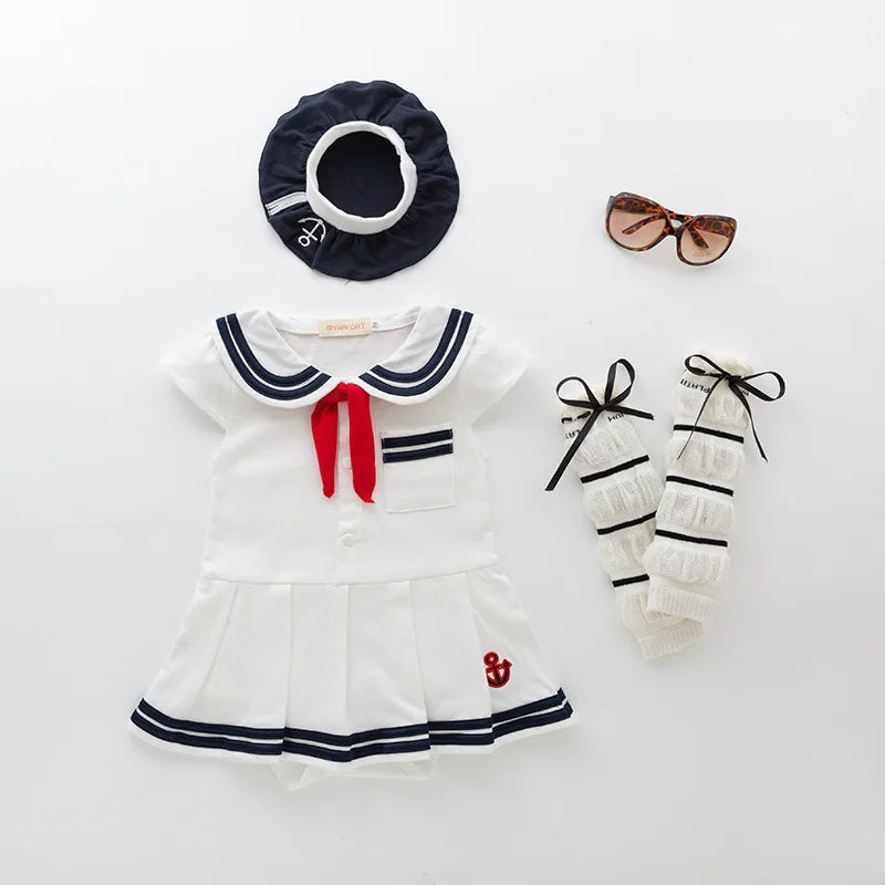 New Arrival 0-4 year Baby Clothing Navy Style Baby Girl Jumpsuits Skirt/Lovely Newborn Girl Climbing Clothes Bodysuit with 3176
