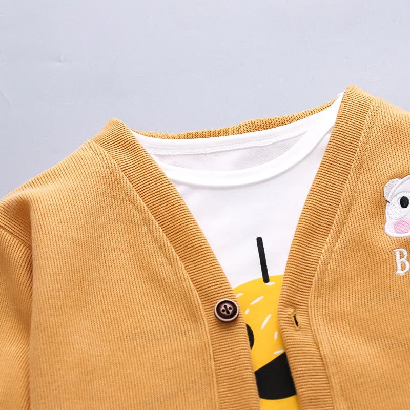 Conjunto de ropa para bebés y niñas pequeñas, primavera, otoño, pana, dibujos animados, conjuntos de ropa para niños, chaquetas con capucha y pantalones, traje para niños de 0 a 5 años