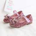 Children Leather Shoes For Girls Toddlers Big Kids Dress Shoes For Wedding Party Glitter Sequined Fabric With Bow-knot Mary Jane