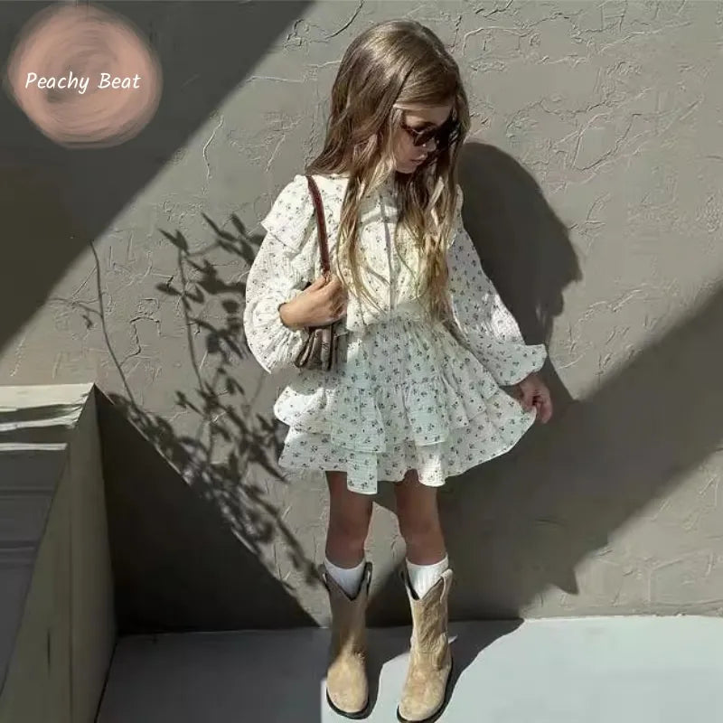 Fashion Baby Girl Clothes Set Floral Shirt+Layered Skirt 2PCS Infant Toddler Child Blouse Suit Spring Autumn Baby Clothes 2-7Y